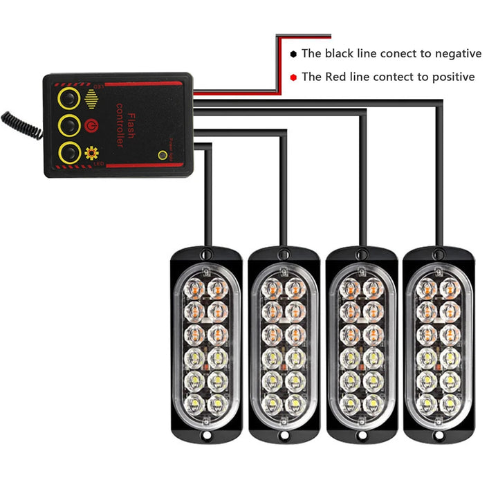 4-in-1 LED Grille Strobe Warning Light – Emergency Flash 12/24V Truck & SUV
