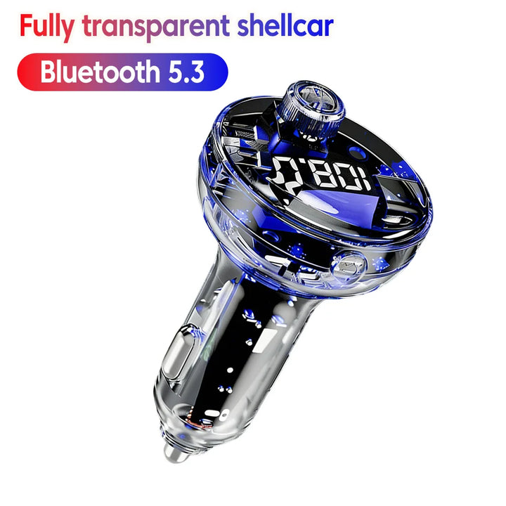 Bluetooth 5.3 FM Transmitter USB-C Dual Charger – Hands-Free Ambient Light