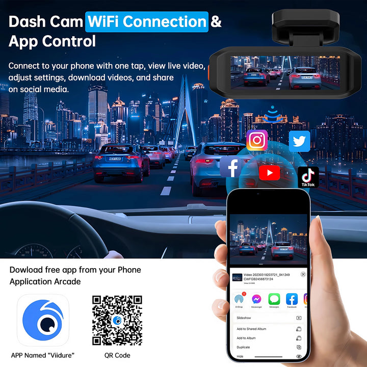 4K Dual Dash Cam WiFi GPS ADAS – Front 4K Rear 2.5K 24H Night Vision Black Box