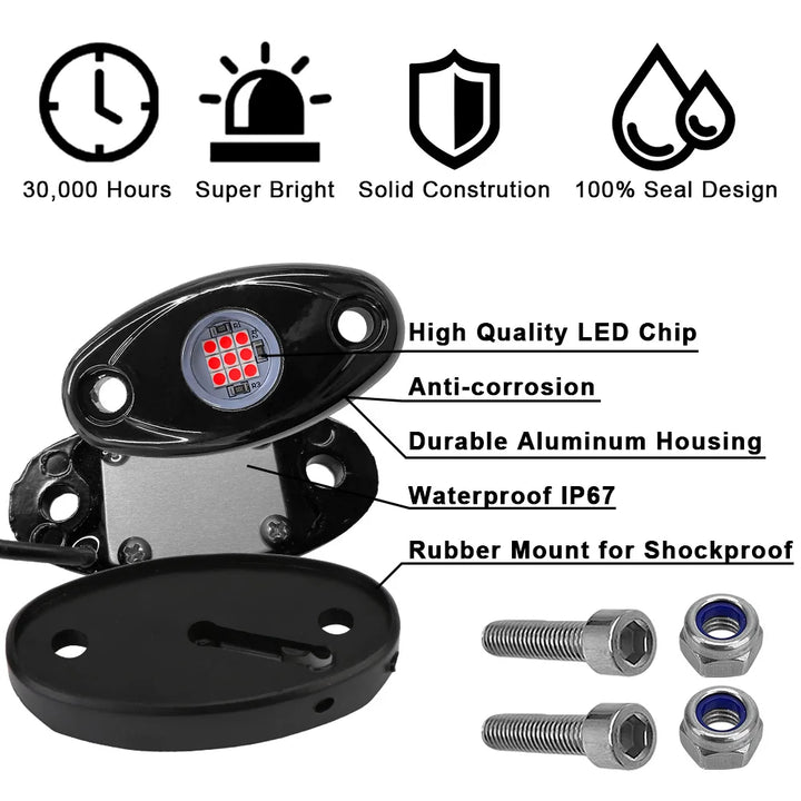 Waterproof LED Rock Lights – Underbody Glow Jeep ATV Truck SUV Off-Road Pair