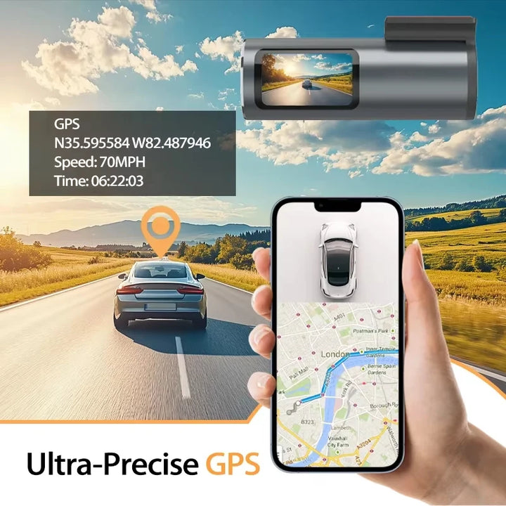 Mini 4K WiFi Dash Cam – G-Sensor 24H Parking Mode Loop Recording USB Install