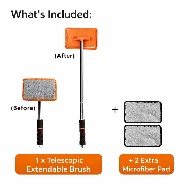 Extendable Microfiber Window Brush – Interior Windshield Glass Cleaner Car Tool