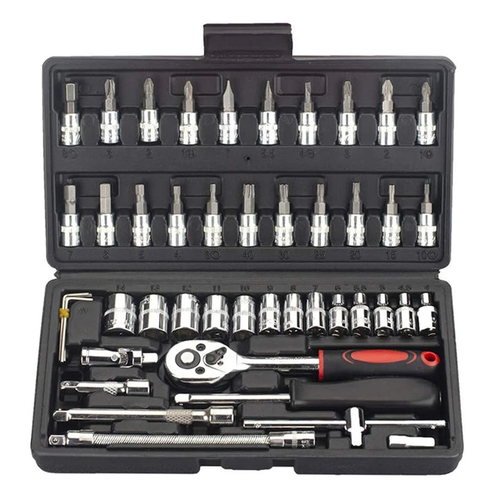 46-Piece 1/4 Drive Socket Ratchet Set – Metric Bit Sockets & Extension Bar