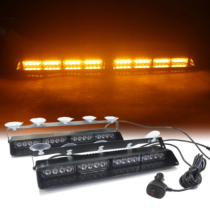 Emergency Dash Strobe Lights 36 LED – 2x14.7in Amber/White Hazard Flash Bars
