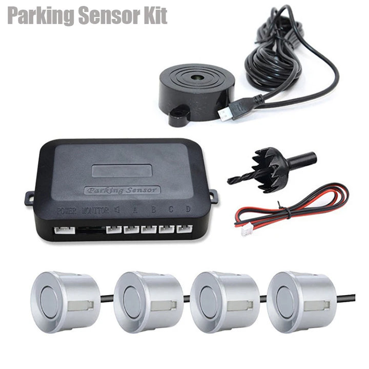 Universal Parking Sensor Kit – 4 x 22mm Sensors Buzzer Reverse Backup Radar 12V
