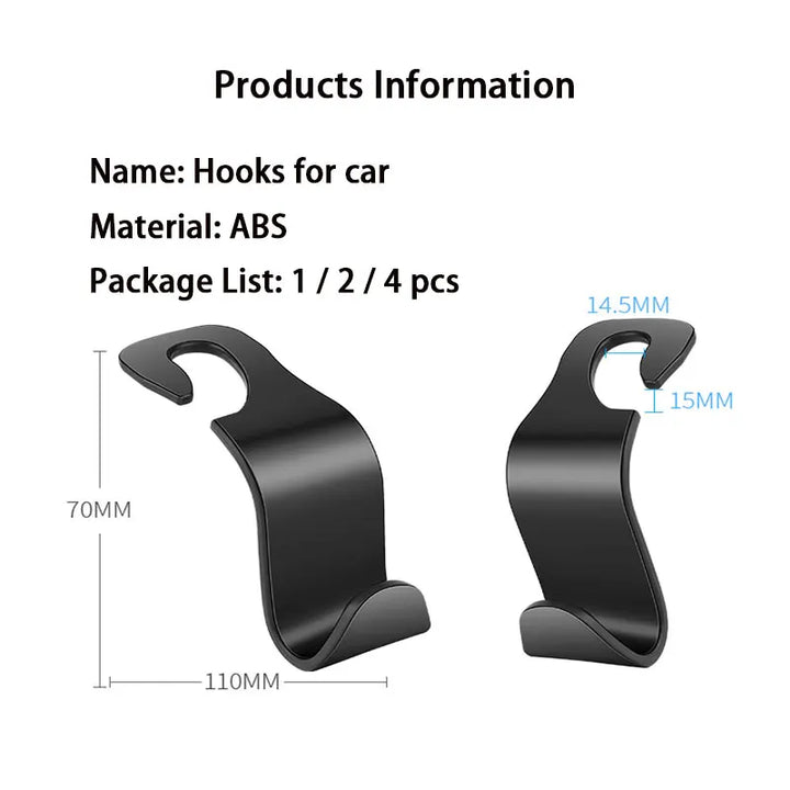Car Seat Back Hooks 4-Pack – Purse & Bag Hanger Organizer Universal Fit