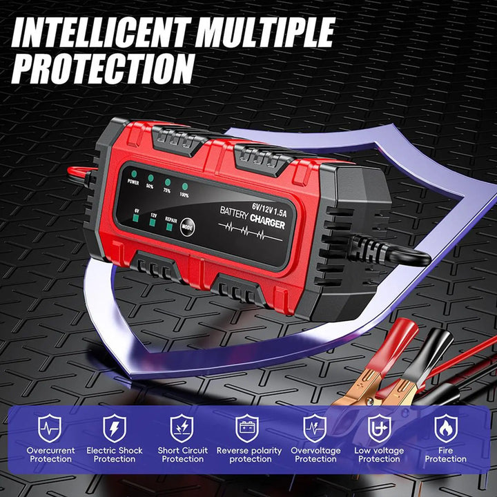 1.5A Trickle Battery Charger Maintainer – 6V/12V Automatic Tender Car & Moto