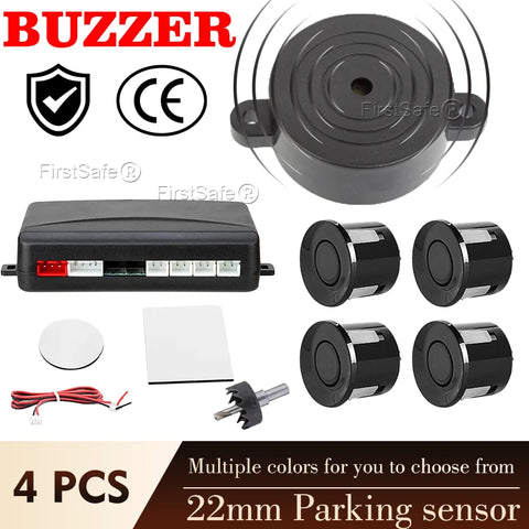 Car Parking Sensor Kit 22mm – 4 Sensors Reverse Radar Buzzer Alert 12 Colors