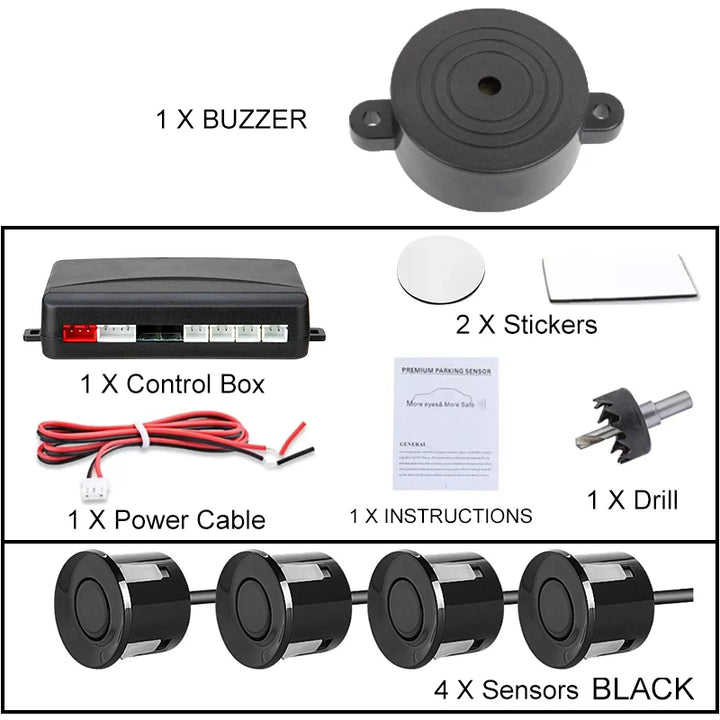 Car Parking Sensor Kit 22mm – 4 Sensors Reverse Radar Buzzer Alert 12 Colors