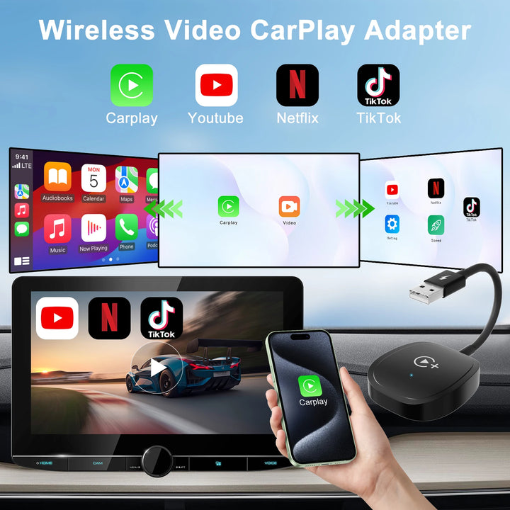 Unitrox StreamX™ – Wireless CarPlay Adapter with Netflix, YouTube, TikTok & Google Play