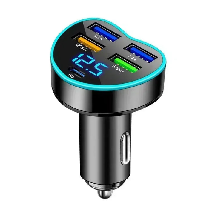 6-Port Car Charger QC3.0 – 12/24V Colorful LED Multi-Port Quick Charge Adapter