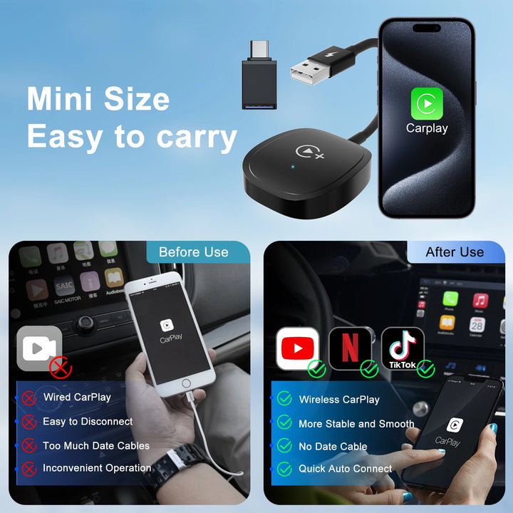 Unitrox StreamX™ – Wireless CarPlay Adapter with Netflix, YouTube, TikTok & Google Play