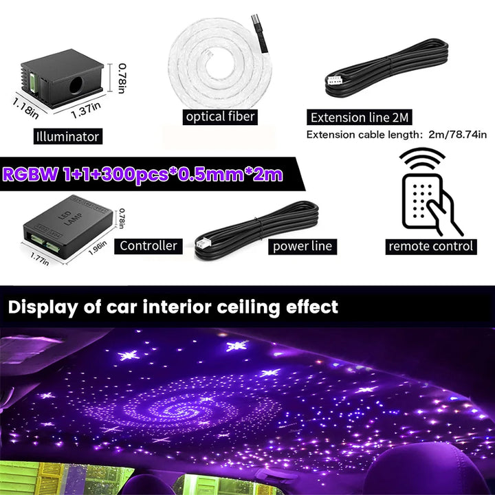 16W Fiber Optic Starlight Headliner RGBW – Car Roof APP & Remote Control Kit