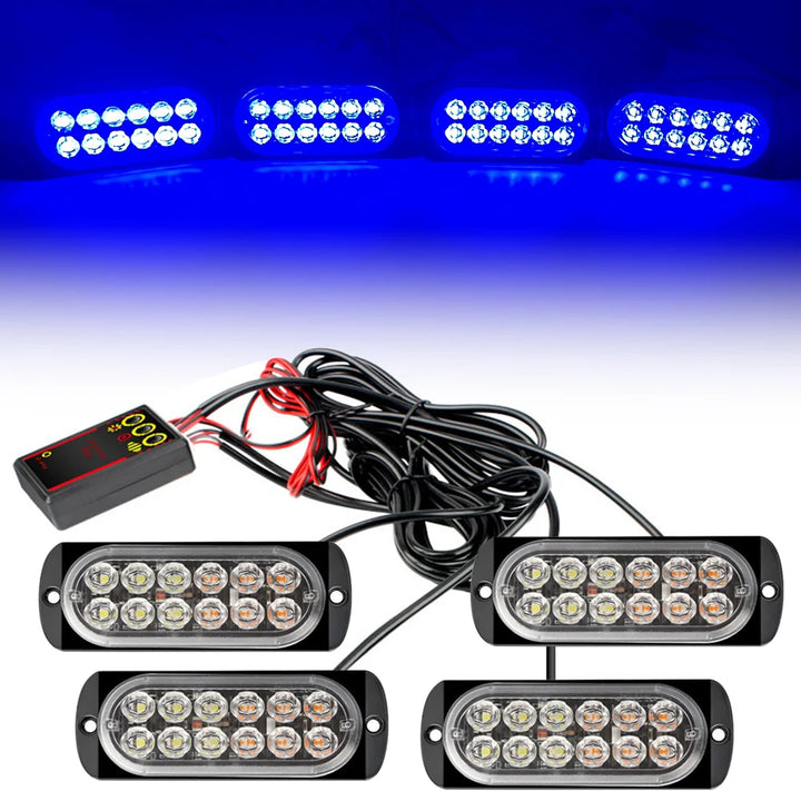 4-in-1 LED Grille Strobe Warning Light – Emergency Flash 12/24V Truck & SUV