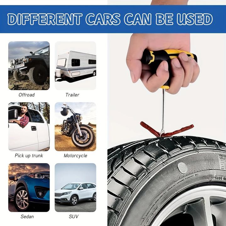 Emergency Tire Repair Kit – Heavy-Duty Rubber Plugs & Glue Cars Trucks RVs