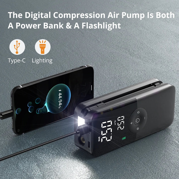 Cordless Rechargeable Tire Inflator – Digital Portable Compressor Car & Bike