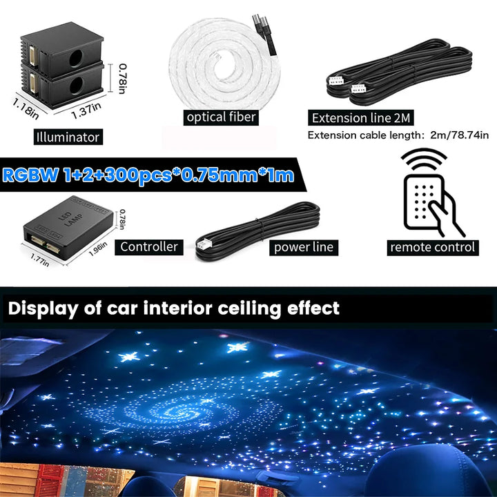 16W Fiber Optic Starlight Headliner RGBW – Car Roof APP & Remote Control Kit