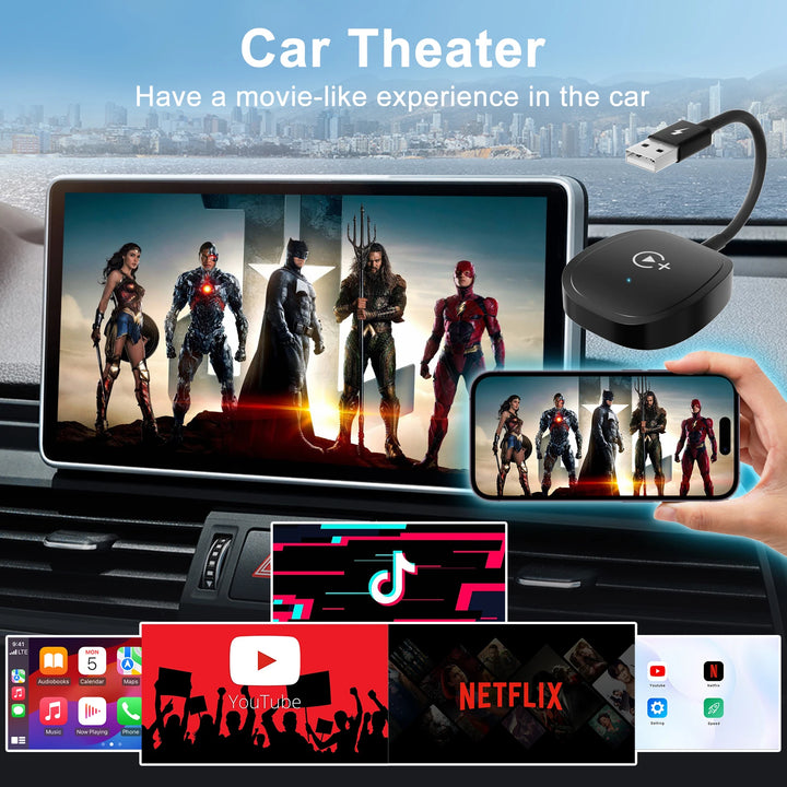 Unitrox StreamX™ – Wireless CarPlay Adapter with Netflix, YouTube, TikTok & Google Play