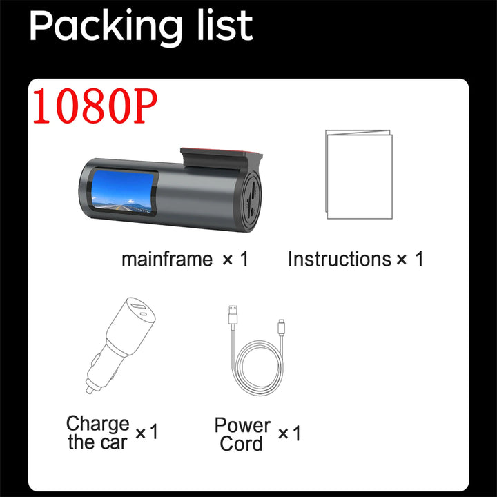 Mini 4K WiFi Dash Cam – G-Sensor 24H Parking Mode Loop Recording USB Install