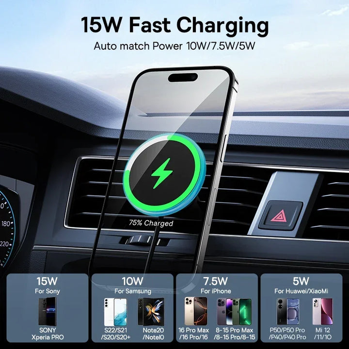 Baseus 15W Magnetic Wireless Car Charger Mount – iPhone 16 to 13