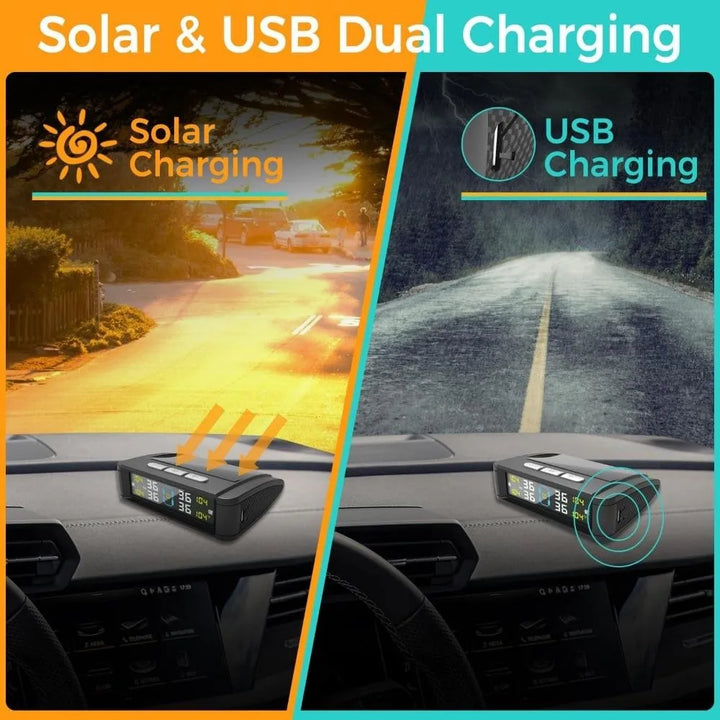 Universal Solar TPMS – 4 Sensors Tire Pressure & Temperature Alarm Display