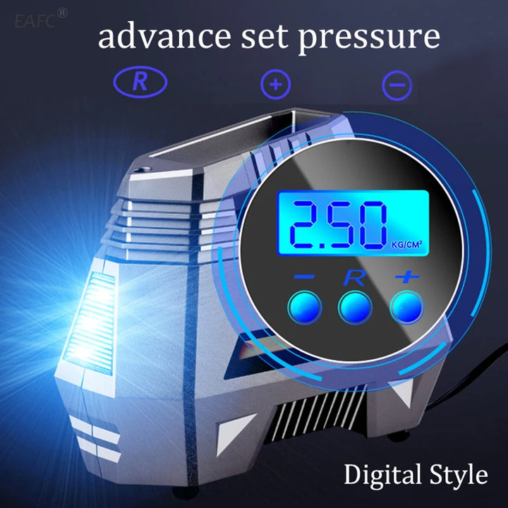 Portable Tire Inflator 150 PSI 12V – Digital Gauge & Emergency Flashlight