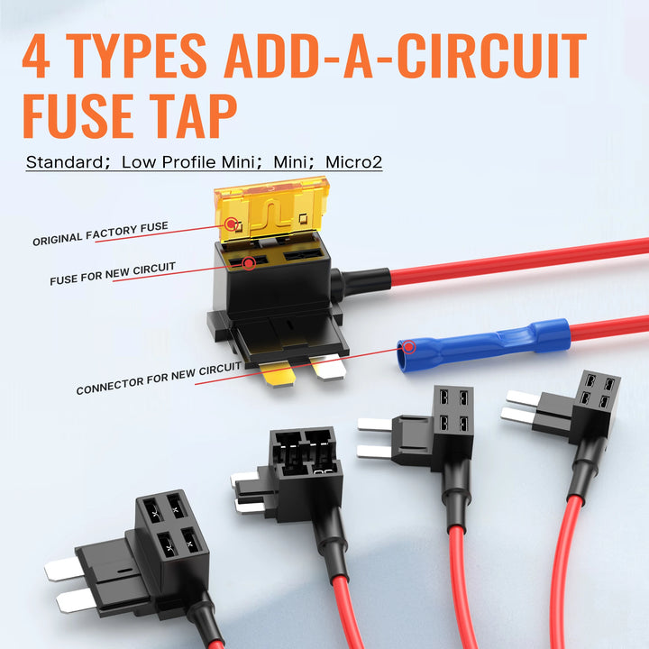 16-Piece Automotive Fuse Tap Kit – Low Profile ATO/ATC/ATM/APM Blade 12V