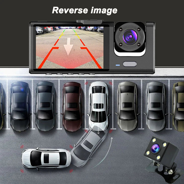 3-Channel Dash Cam 1080P – Front Rear & Interior Car DVR Black Box Recorder