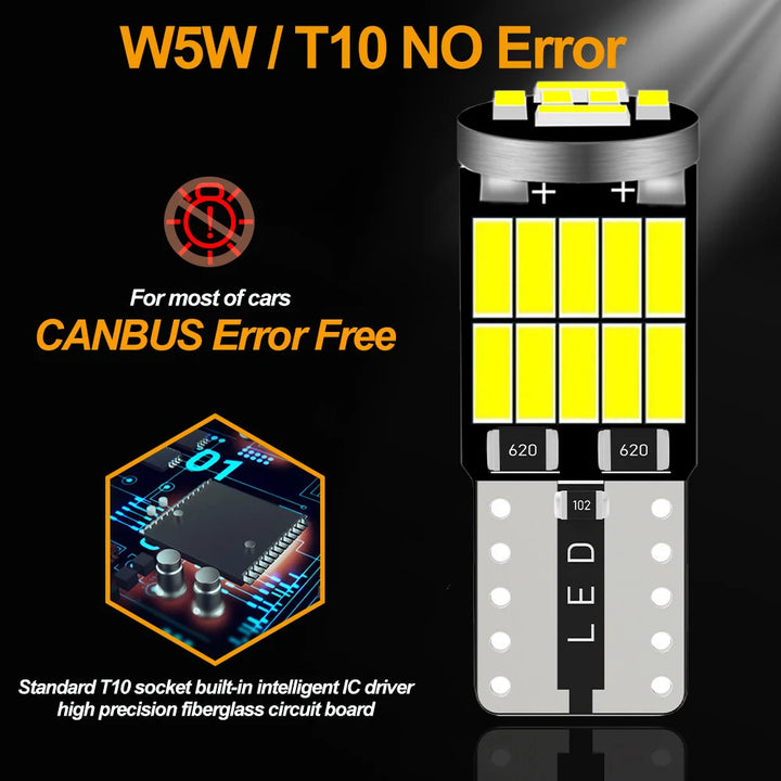T10 W5W 194 CANBUS LED 10-Pack – White Dashboard Roof & License Plate Light