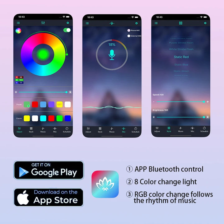 48-LED RGB Car Interior Strip – Bluetooth APP Music Sync Waterproof Multi-Color