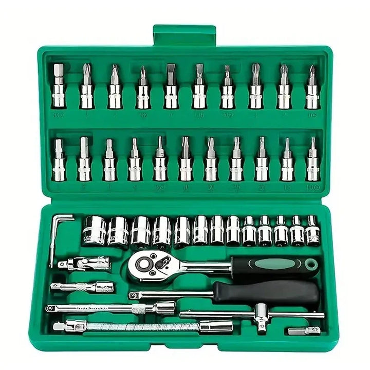 46-Piece 1/4 Drive Socket Ratchet Set – Metric Bit Sockets & Extension Bar