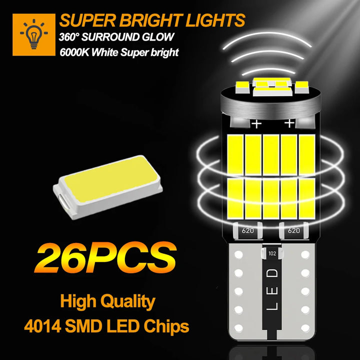 T10 W5W 194 CANBUS LED 10-Pack – White Dashboard Roof & License Plate Light
