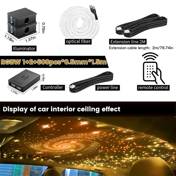 16W Fiber Optic Starlight Headliner RGBW – Car Roof APP & Remote Control Kit