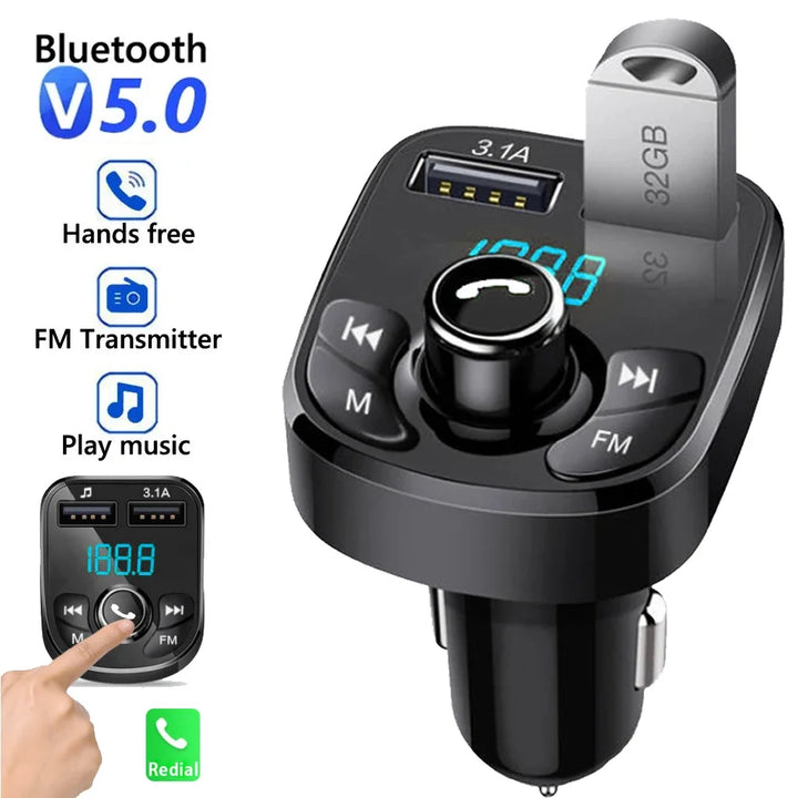 Bluetooth FM Transmitter Car Charger – Dual USB 3.1A Hands-Free MP3 Player