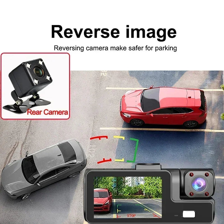 2/3-Channel Dash Cam 1080P – WiFi Cabin Interior Car DVR Three-Way Recorder