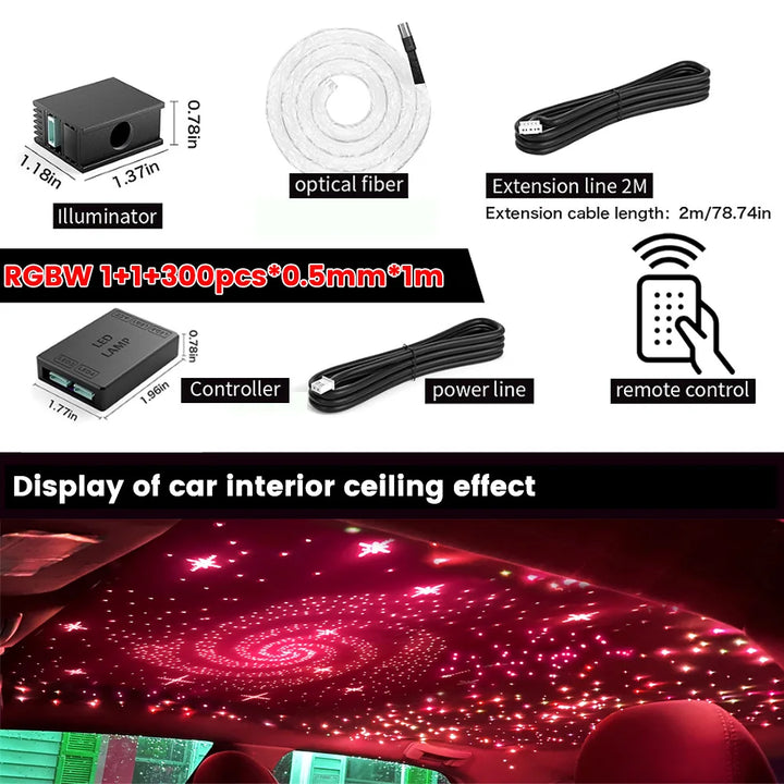 16W Fiber Optic Starlight Headliner RGBW – Car Roof APP & Remote Control Kit