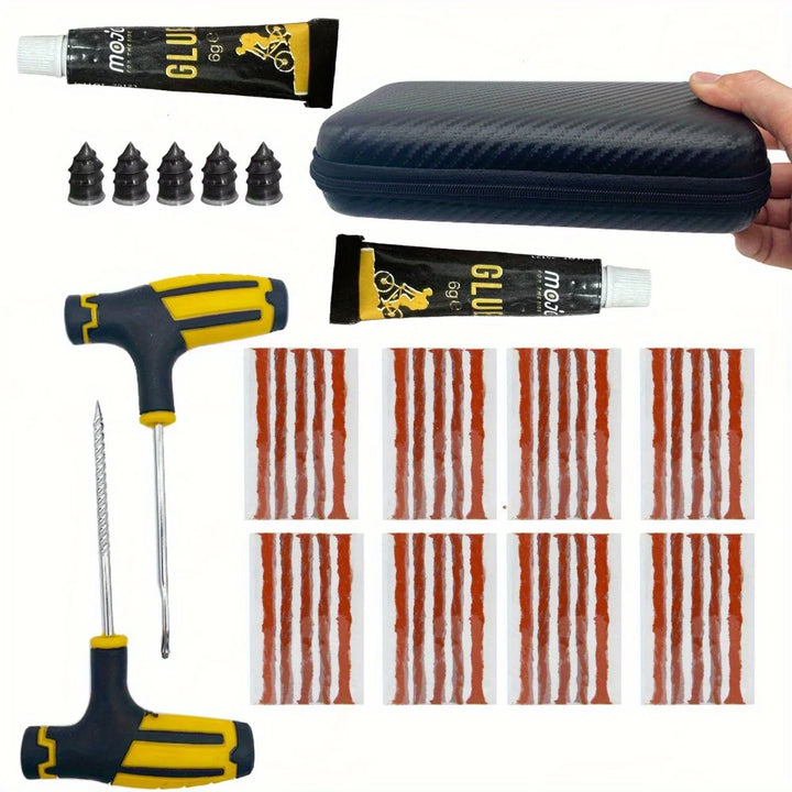 Emergency Tire Repair Kit – Heavy-Duty Rubber Plugs & Glue Cars Trucks RVs