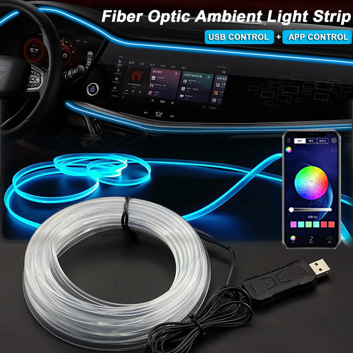 RGB Car Interior LED Strip 2-5M – Fiber Optic Invisible USB APP Control
