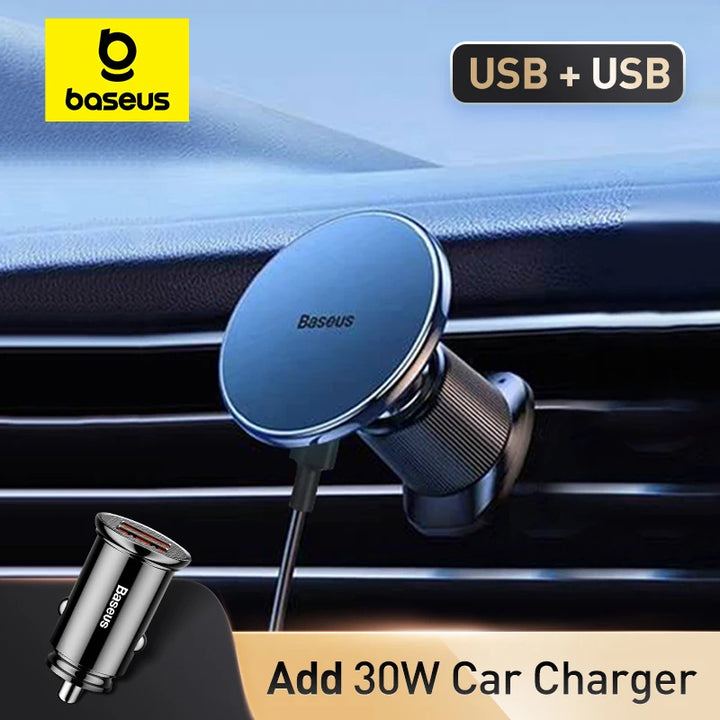 Baseus 15W Magnetic Wireless Car Charger Mount – iPhone 16 to 13