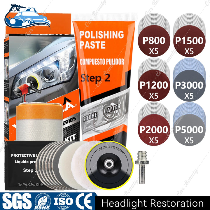 Headlight Restorer Kit – UV Liquid Clears Hazy Yellow & Oxidized Headlight Lens