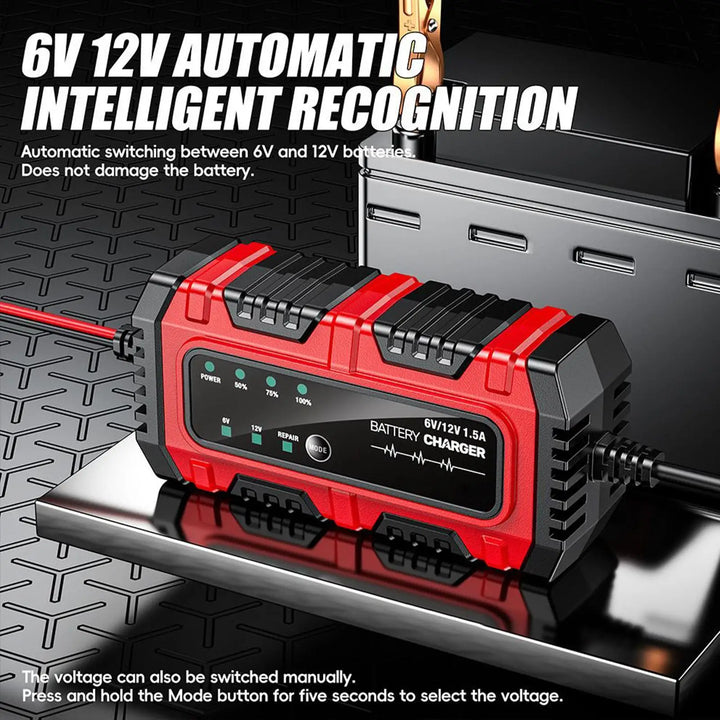 1.5A Trickle Battery Charger Maintainer – 6V/12V Automatic Tender Car & Moto