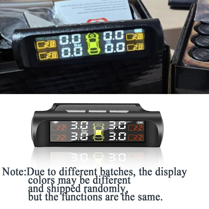 Solar TPMS Tire Pressure Monitor – 4 Internal & External Sensors System Display
