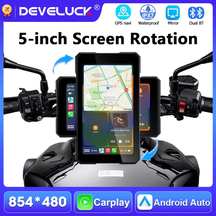 Portable 5-Inch Motorcycle GPS Wireless CarPlay Screen – IPX7 Waterproof