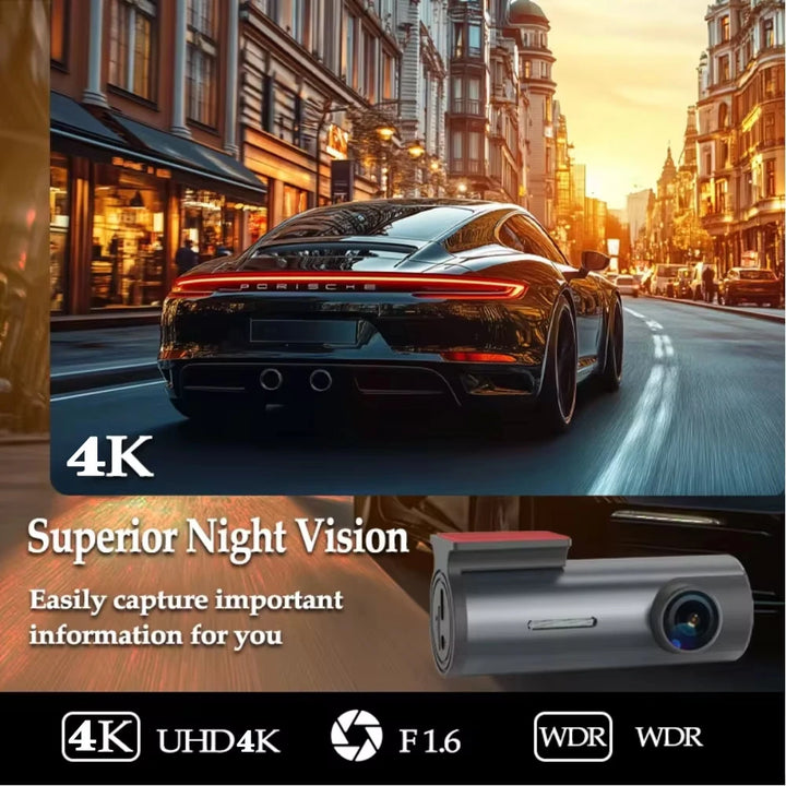 Mini 4K WiFi Dash Cam – G-Sensor 24H Parking Mode Loop Recording USB Install