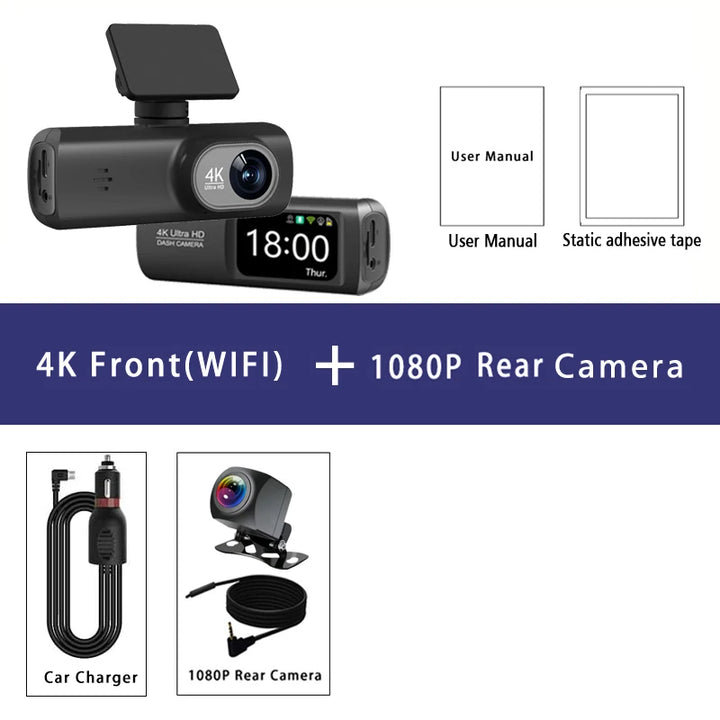 4K Dual Dash Cam WiFi – Front & Rear Night Vision 24H Parking Monitor DVR