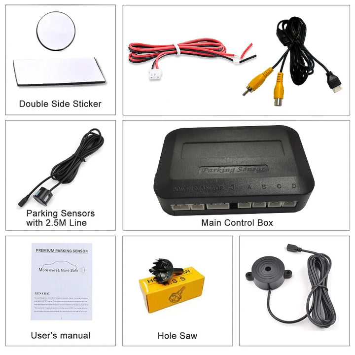 4-Sensor Video Parking Kit – Reverse Radar Digital Display Monitor & Buzzer