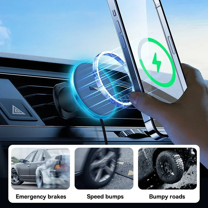 Baseus 15W Magnetic Wireless Car Charger Mount – iPhone 16 to 13