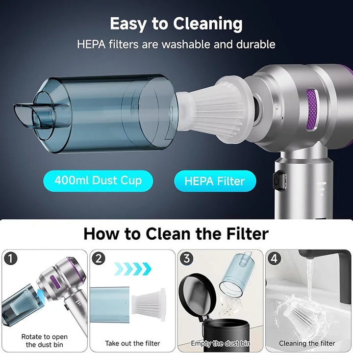 Cordless Car Vacuum 390000 PA – Powerful Wireless Handheld Interior Cleaner