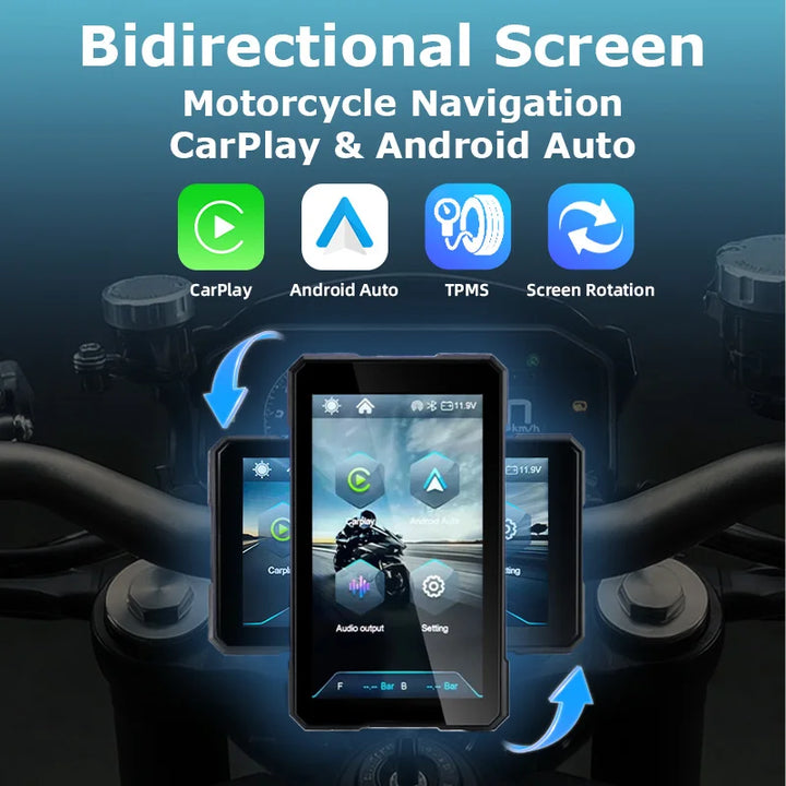 Portable 5-Inch Motorcycle GPS Wireless CarPlay Screen – IPX7 Waterproof