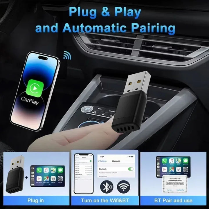 Wireless CarPlay Android Auto Adapter – USB Dongle WiFi Bluetooth Auto Connect